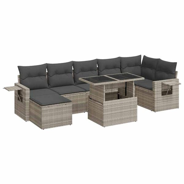 vidaXL 8-tlg. Garten-Sofagarnitur mit Kissen Hellgrau Poly Rattan