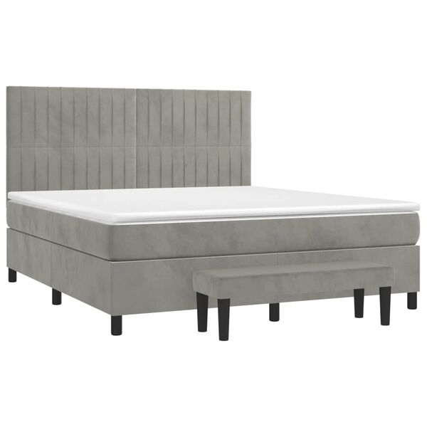 vidaXL Boxspringbett mit Matratze Hellgrau 180x200 cm Samt