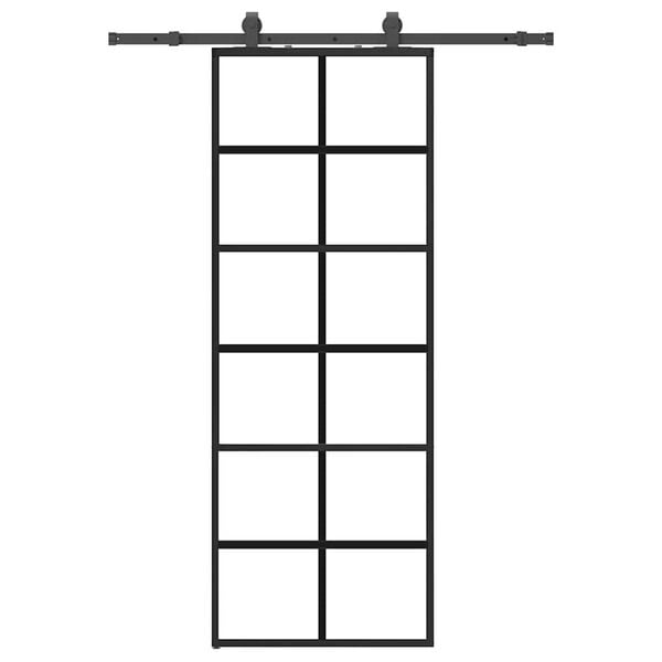 vidaXL Schiebetür mit Beschlag Schwarz 76x205 cm ESG-Glas