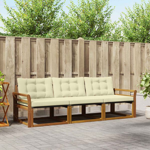 vidaXL Outdoor-Sofagarnitur mit Kissen 3 pcs Natur und Creme