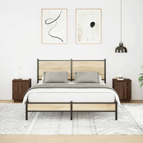 vidaXL Nachttische mit LED-Leuchten 2 Stk. Braun Eichen-Optik