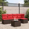 vidaXL 6-tlg. Garten-Sofagarnitur mit Kissen Braun Poly Rattan