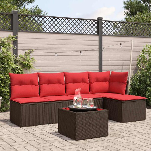 vidaXL 6-tlg. Garten-Sofagarnitur mit Kissen Braun Poly Rattan