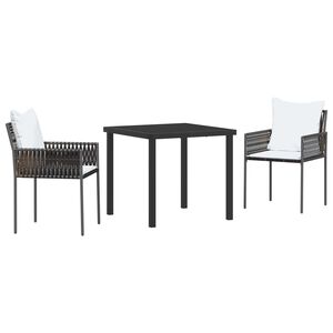 vidaXL Garten Essgruppe 3 pcs Braun und Schwarz PE-Rattan