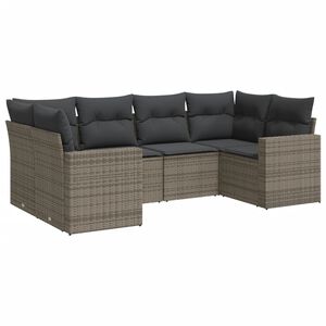 vidaXL 6-tlg. Garten-Sofagarnitur mit Kissen Grau Poly Rattan