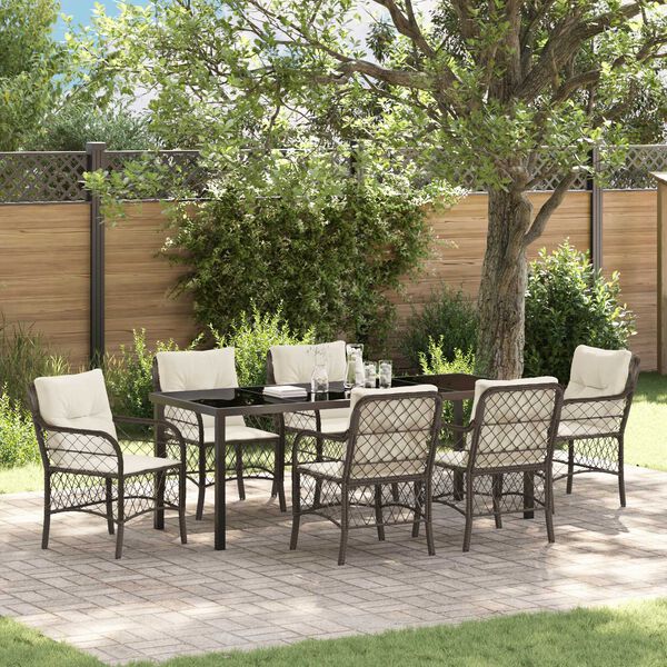 vidaXL Garten Essgruppe mit Kissen 7 pcs Braun Poly-Rattan