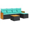 vidaXL 6-tlg. Garten-Sofagarnitur mit Kissen Schwarz Poly Rattan