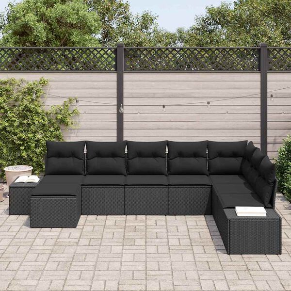 vidaXL Garten-Sofa-Set mit Kissen 8 pcs Schwarz Poly-Rattan