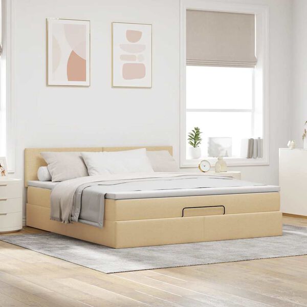 vidaXL Ottoman-Bett mit Matratze Creme 160x200 cm Stoff