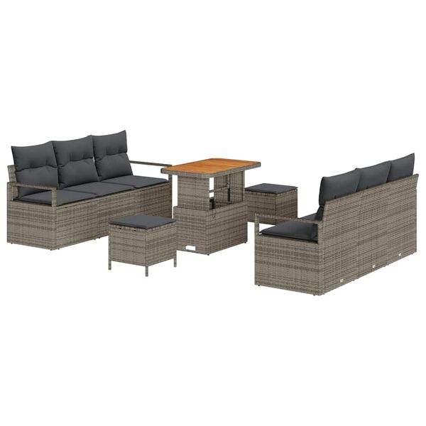 vidaXL Garten-Sofa-Set mit Speicher 9 pcs Grau Poly Rattan