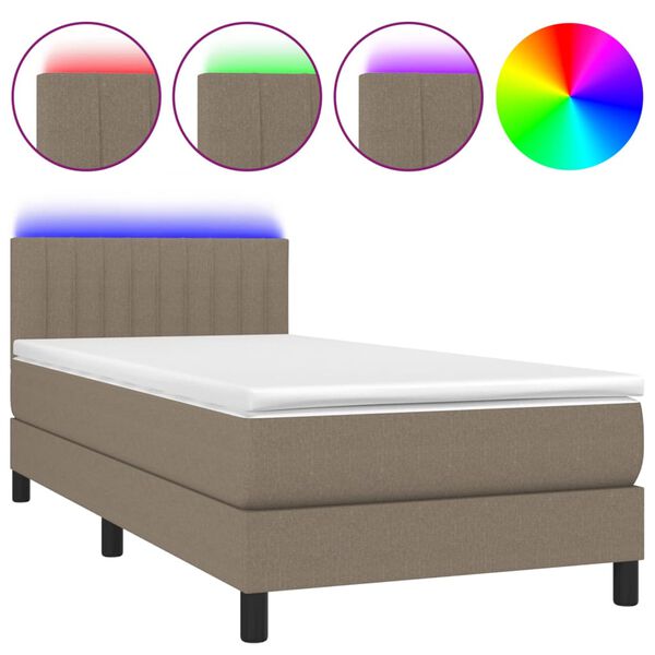 vidaXL Boxspringbett mit Matratze & LED Taupe 90x190 cm Stoff