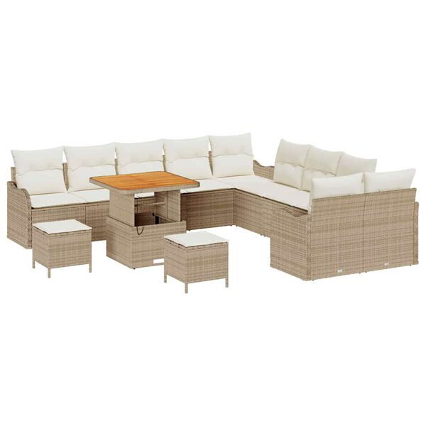 vidaXL Garten-Sofa-Set mit Kissen mit Speicher 13 pcs Beige und Creme