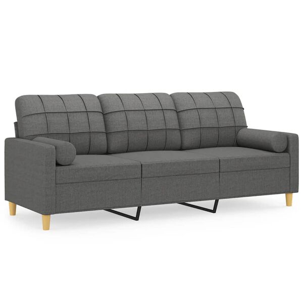 vidaXL 3-Sitzer-Sofa mit Zierkissen Dunkelgrau 180 cm Stoff