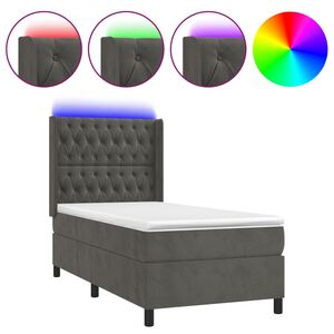 vidaXL Boxspringbett mit Matratze & LED Dunkelgrau 100x200 cm Samt