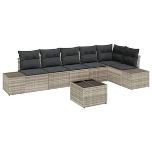 vidaXL Gartensofa-set mit Kissen 7 pcs Hellgrau Poly-Rattan
