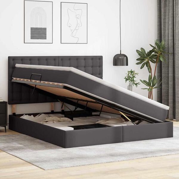 vidaXL Aufbewahrungsbett mit Matratze Grau 160 x 200 cm Kunstleder