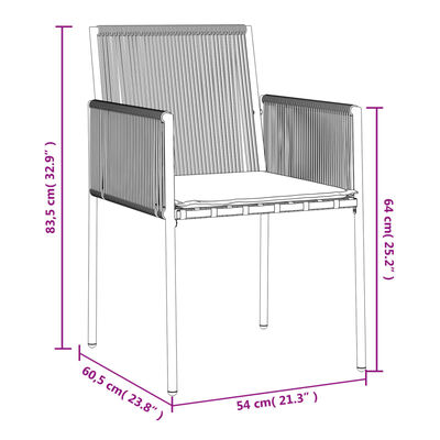 vidaXL Gartenstühle mit Kissen 2 Stk. Schwarz 54x60,5x83,5 cm