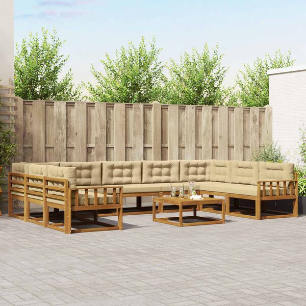 vidaXL Outdoor-Sofagarnitur mit Kissen 10 pcs Natur und Beige