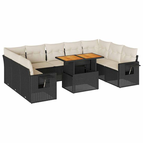vidaXL 10-tlg. Garten-Sofagarnitur mit Kissen Schwarz Poly Rattan