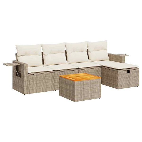 vidaXL 6-tlg. Garten-Sofagarnitur mit Kissen Beige Poly Rattan