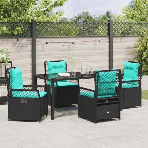 vidaXL Garten Essgruppe 5 pcs Schwarz Poly-Rattan