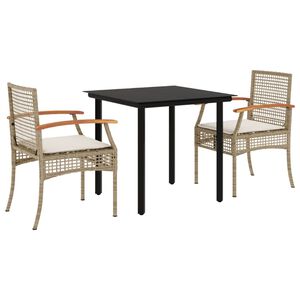 vidaXL 3-tlg. Garten-Essgruppe mit Kissen Beige Poly Rattan