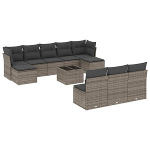 vidaXL 11-tlg. Garten-Sofagarnitur mit Kissen Grau Poly Rattan