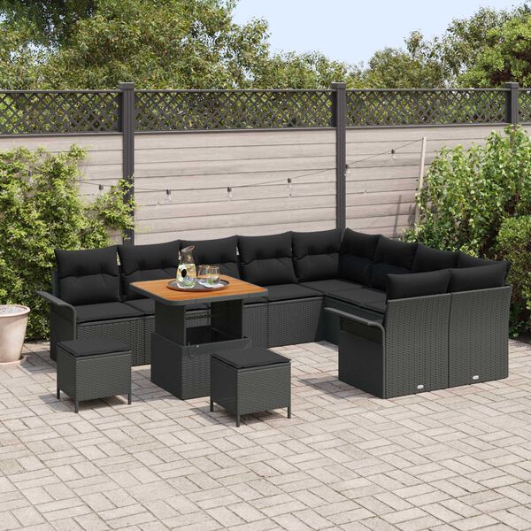 vidaXL Garten-Sofa-Set mit Kissen mit Speicher 12 pcs Schwarz