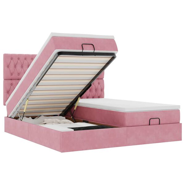 vidaXL Ottoman-Bett mit Matratzen & LEDs Rosa 200x200 cm Samt