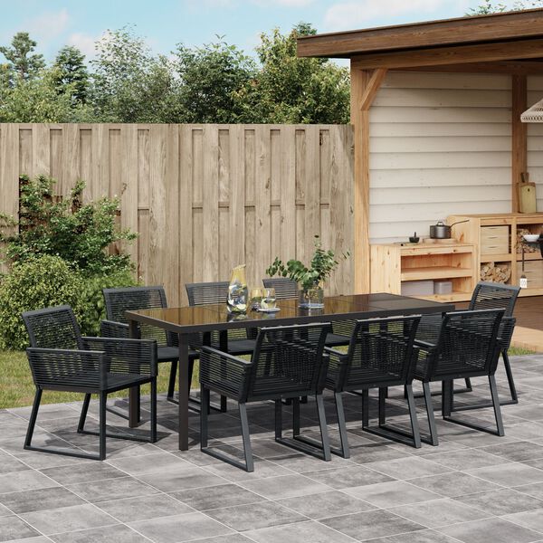 vidaXL Garten Essgruppe 9 pcs Schwarz Pulverbeschichteter Stahl