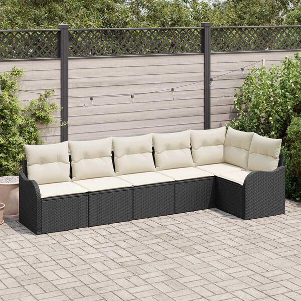 vidaXL Garten-Sofa-Set mit Kissen 6 pcs Schwarz Poly Rattan