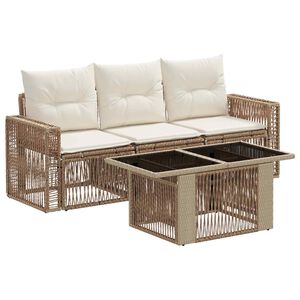 vidaXL Gartensofa-set 4 stk. Beige und Cremewei&szlig; Poly-Rattan