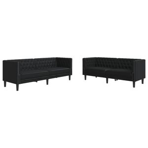 vidaXL 2-tlg. Chesterfield-Sofa-Set Schwarz Kunstleder