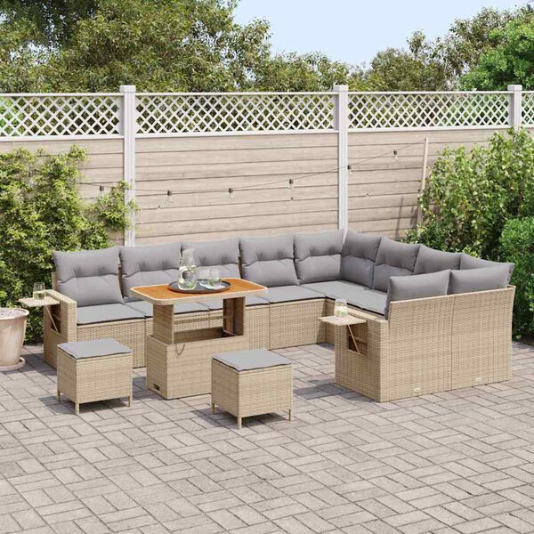 vidaXL Gartensofa-set 12 pcs Beige Poly-Rattan