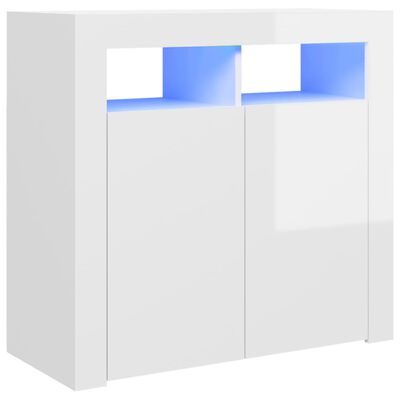 vidaXL Sideboard mit LED-Leuchten Hochglanz-Weiß 80x35x75 cm