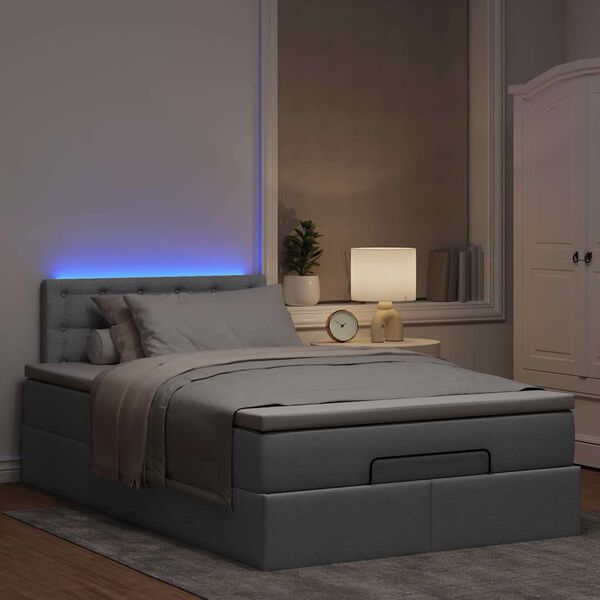 vidaXL Ottoman-Bett mit Matratze & LEDs Hellgrau 120x190 cm Stoff