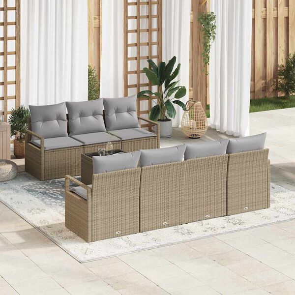 vidaXL Garten-Sofa-Set mit Kissen 8 pcs Beige, Grau 55 x 55 x 37 cm