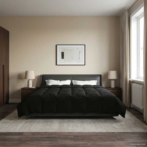 vidaXL Winterbettdecke Gepolstert Schwarz 200 x 200 cm Mikrofaser