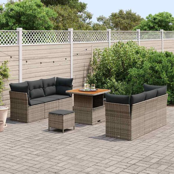 vidaXL Gartensofa-set mit Kissen 9 pcs Grau Poly-Rattan
