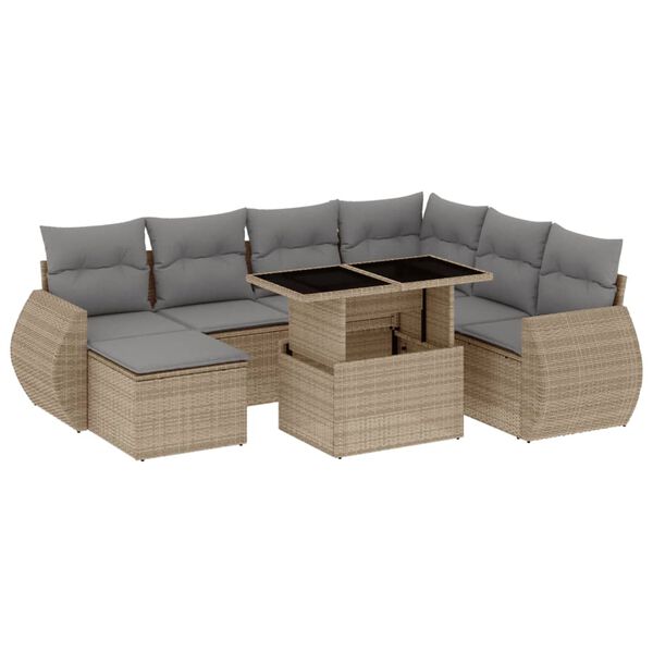 vidaXL 8-tlg. Garten-Sofagarnitur mit Kissen Beige Poly Rattan