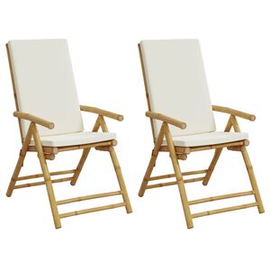 vidaXL Gartenst&uuml;hle Klappbar Verstellbar 2 Stk. mit Kissen Bambus