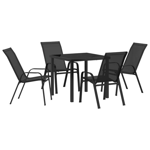 vidaXL Garten Essgruppe 5 pcs Schwarz Pulverbeschichteter Stahl