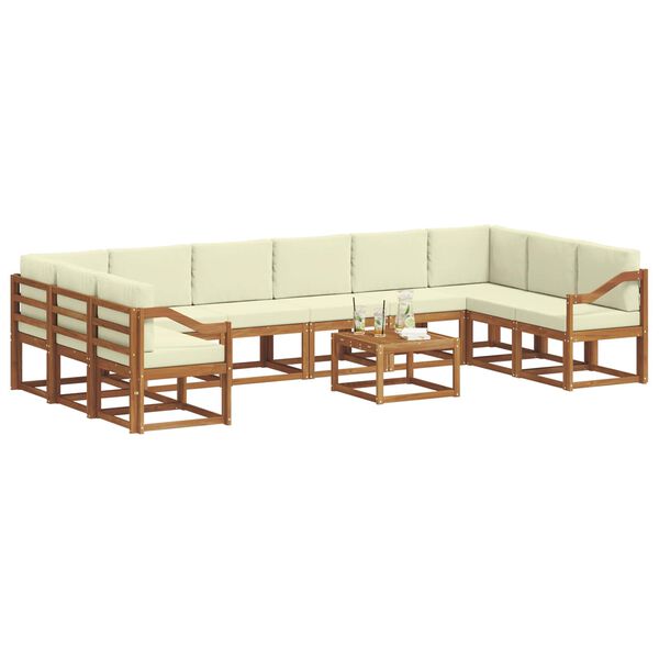 vidaXL Outdoor-Sofagarnitur mit Kissen 11 pcs Natur und Creme