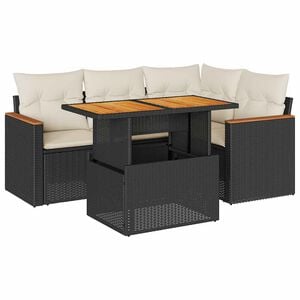 vidaXL 5tlg. Garten-Sofagarnitur mit Kissen Schwarz Poly Rattan Akazie