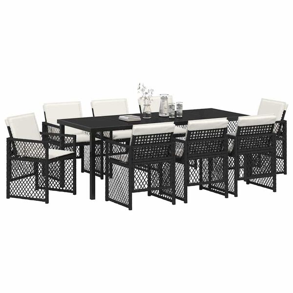 vidaXL Garten Essgruppe 9 pcs Schwarz Poly-Rattan
