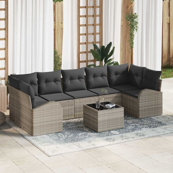 vidaXL Garten-Sofa-Set mit Kissen 8 pcs Hellgrau und Dunkelgrau