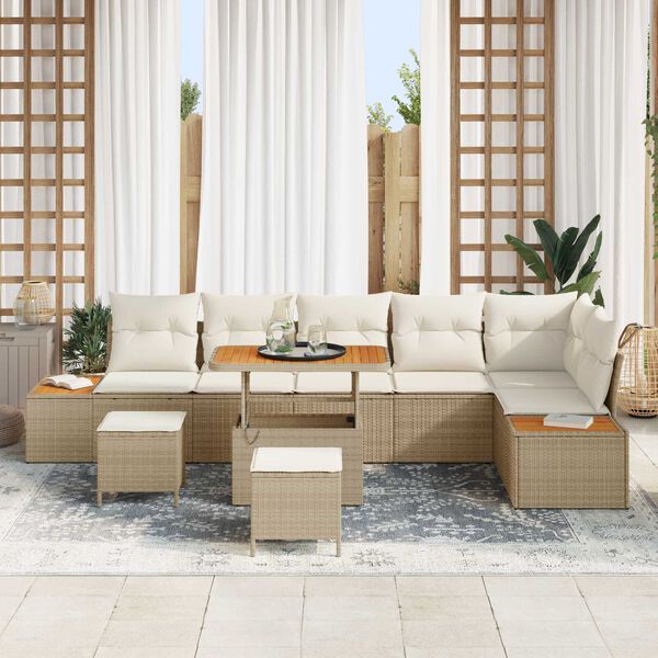 vidaXL Gartensofa-set 9 pcs Beige Poly-Rattan