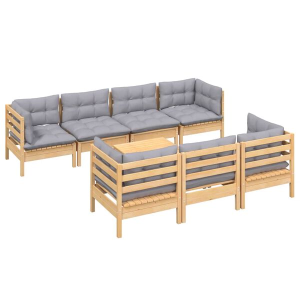 vidaXL 8-tlg. Garten-Lounge-Set mit Grauen Kissen Kiefer Massivholz