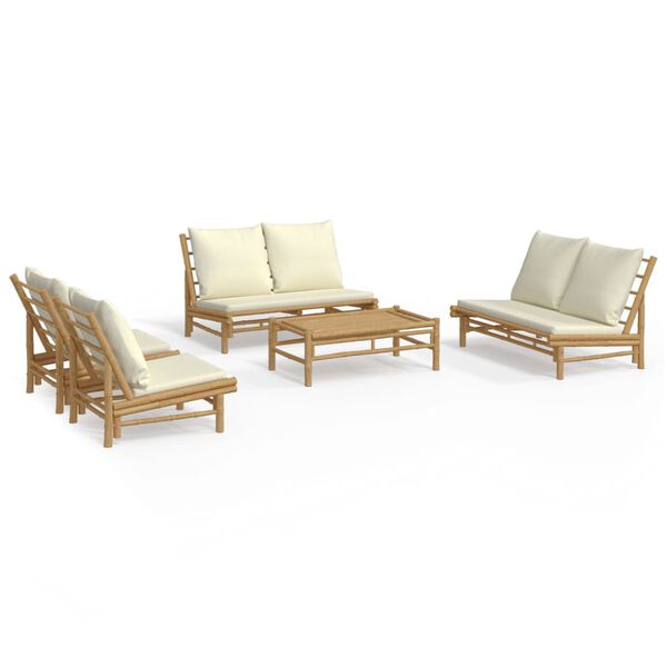 vidaXL 5-tlg. Garten-Lounge-Set mit Cremewei&szlig;en Kissen Bambus