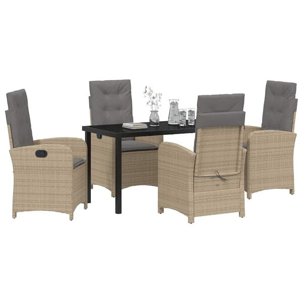 vidaXL Garten Essgruppe mit Kissen 5 pcs Beige Poly-Rattan